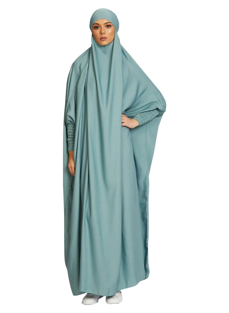 SYOSI فستان صلاة إسلامي، رداء رمضاني إسلامي أنيق متواضع للنساء، عباية نسائية بأزرار للصلاة بأكمام طويلة، هودي سادة من قطعة واحدة للنساء فستان ماكسي طويل إسلامي - Image 1