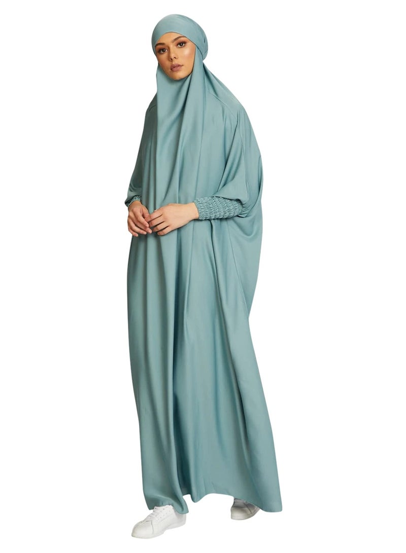 SYOSI فستان صلاة إسلامي، رداء رمضاني إسلامي أنيق متواضع للنساء، عباية نسائية بأزرار للصلاة بأكمام طويلة، هودي سادة من قطعة واحدة للنساء فستان ماكسي طويل إسلامي - Image 3