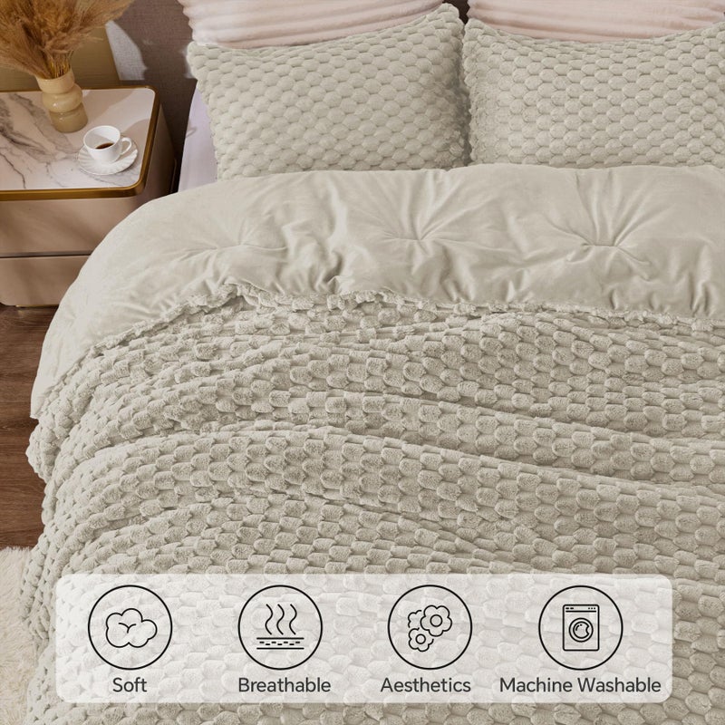 BEDELITE Fluffy King Size Comforter Set - Linen Fleece Soft Comforter for King Size Bed, Luxury Warm Bedding Set for Winter, Fuzzy Bed Set 3 Pieces (1 Comforter, 2 Pillowcases) - Image 3