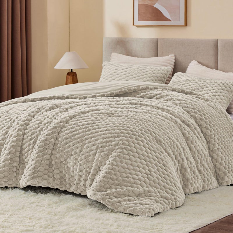 BEDELITE Fluffy King Size Comforter Set - Linen Fleece Soft Comforter for King Size Bed, Luxury Warm Bedding Set for Winter, Fuzzy Bed Set 3 Pieces (1 Comforter, 2 Pillowcases) - Image 1