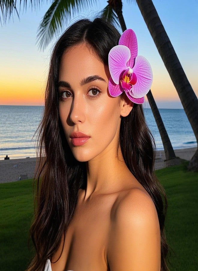 CHIROGRAPHY 6 PCS Orchid Flower Hair Clips with Pearl for Women and Girls | Artificial Silk Floral Hair Accessories | Hawaiian Style Hairpins for Party, Beach, Wedding (Multicolor) - Image 3