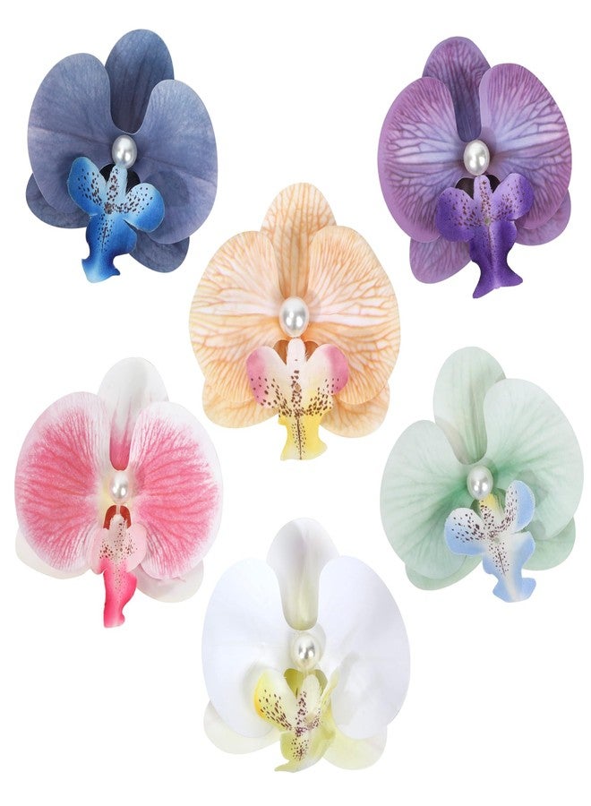 CHIROGRAPHY 6 PCS Orchid Flower Hair Clips with Pearl for Women and Girls | Artificial Silk Floral Hair Accessories | Hawaiian Style Hairpins for Party, Beach, Wedding (Multicolor) - Image 5