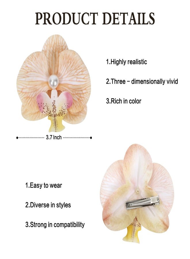 CHIROGRAPHY 6 PCS Orchid Flower Hair Clips with Pearl for Women and Girls | Artificial Silk Floral Hair Accessories | Hawaiian Style Hairpins for Party, Beach, Wedding (Multicolor) - Image 2