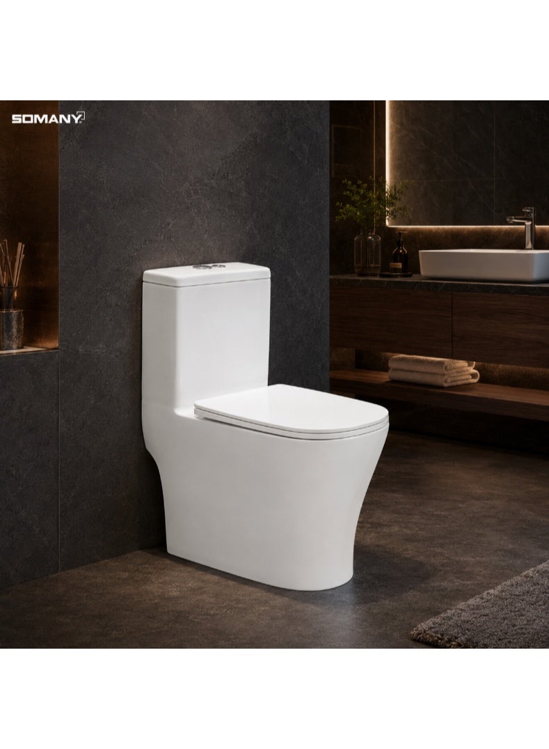 SOMANY Pokhra One Piece Toilet – Rimless Ceramic Water Closet, S-Trap Dual Flush Modern Bathroom WC - Image 2