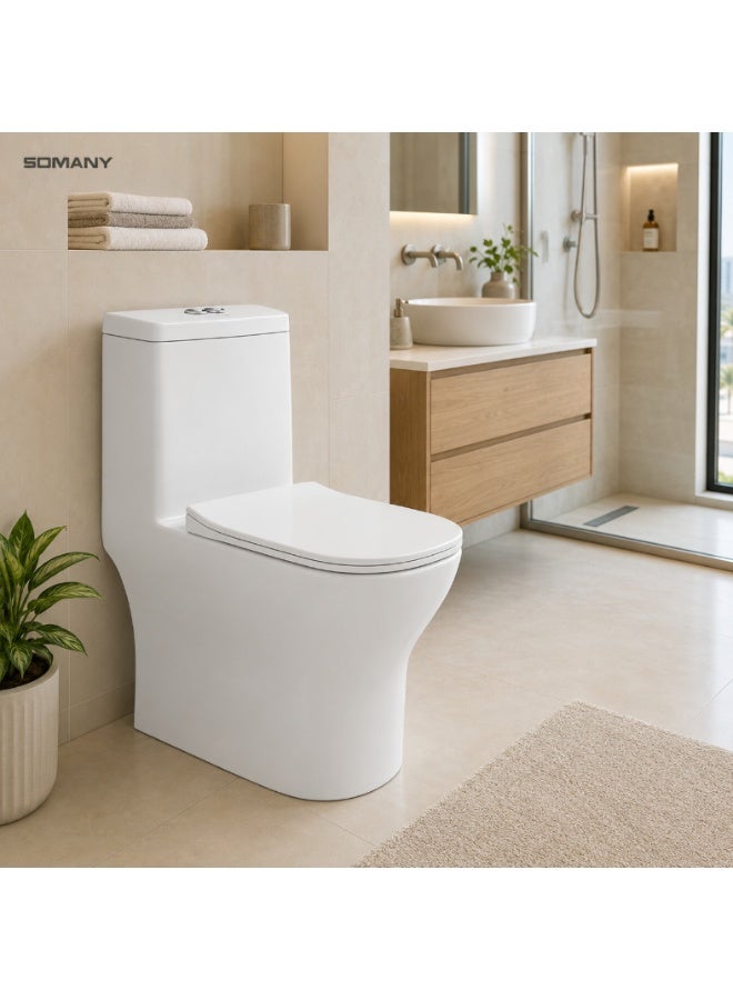 SOMANY Pokhra One Piece Toilet – Rimless Ceramic Water Closet, S-Trap Dual Flush Modern Bathroom WC - Image 3