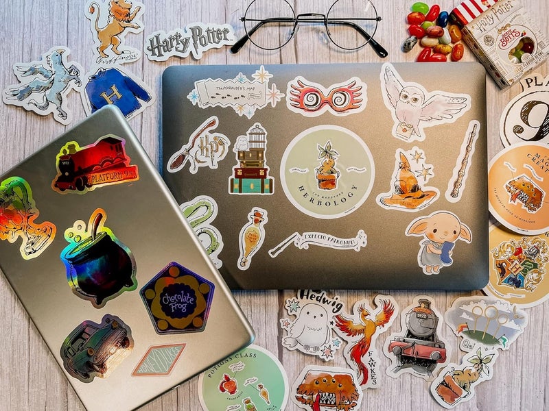 Conquest Journals Harry Potter Watercolor Vinyl Stickers, Set of Unique Sticker Decals, 5 Holograms, Waterproof, UV & Scratch Resistant, Great for Gadgets, Officially Licensed (White Vinyl, 60-Pack) - Image 2