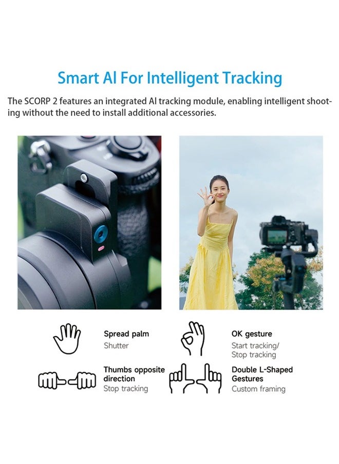فيو تيك - مُثبِّت FeiyuTech SCORP 2 Gimbal Stabil لمثبت الكاميرا DSLR والكاميرا عديمة المرآة، مستشعر التتبع المدمج في مستشعر التتبع، مثبت كاميرا ثلاثي المحاور لسوني كانون باناسونيك نيكون، 2.5 كجم حمولة 2.5 كجم شاشة تعمل باللمس للتصوير العمودي - Image 1