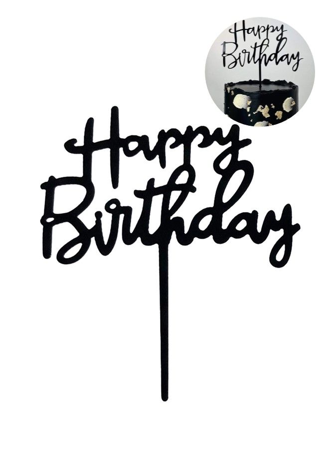 We Happy Happy Birthday Cake Topper Mirrored Acrylic Cupcake Topper Perfect for Decorations and Party Supplies Black - Image 1
