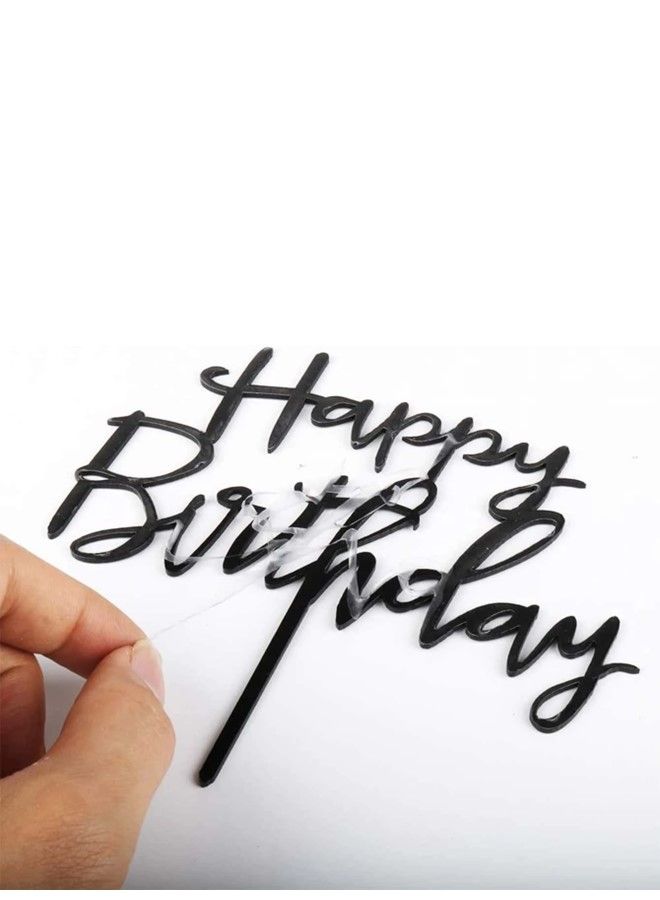 We Happy Happy Birthday Cake Topper Mirrored Acrylic Cupcake Topper Perfect for Decorations and Party Supplies Black - Image 3