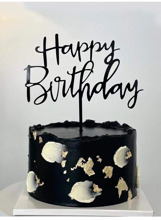 We Happy Happy Birthday Cake Topper Mirrored Acrylic Cupcake Topper Perfect for Decorations and Party Supplies Black - Image 5