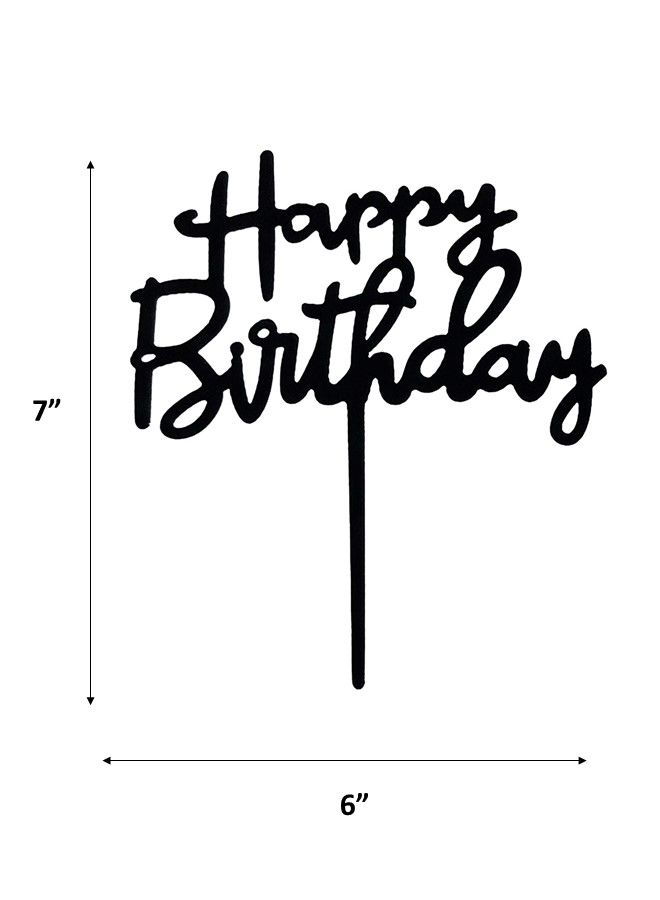 We Happy Happy Birthday Cake Topper Mirrored Acrylic Cupcake Topper Perfect for Decorations and Party Supplies Black - Image 2