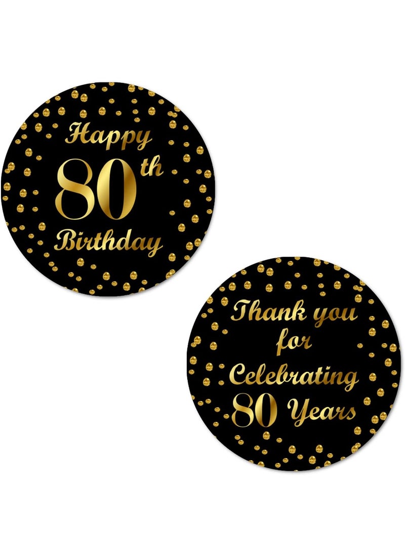 RokAPary 80th Birthday Round 2 Inch Big Glossy Stickers Thank You for Celebrating 80 Years Black and Gold Labels Great for Party Favors Decorations Tags Gift Bags and Supplies Made in USA  - Image 1