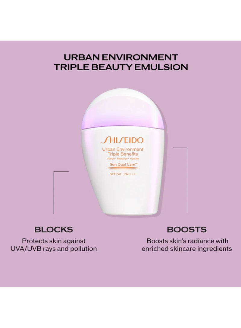Shiseido SHISEIDO Urban Environment Triple Beauty Suncare Emulsion SPF 50+, 30ml - Image 3