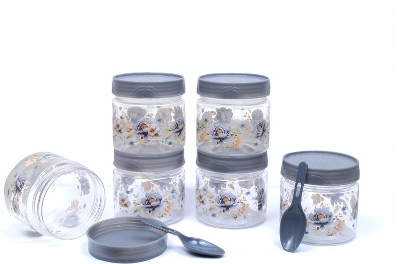 VRISTO Airtight Plastic Small Spice Storage Container and Jar Box With Spoon Set of 6 200ml masala box storage organizer for pantry Grey - Image 2