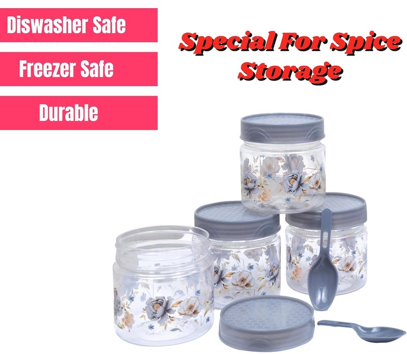 VRISTO Airtight Plastic Small Spice Storage Container and Jar Box With Spoon Set of 6 200ml masala box storage organizer for pantry Grey - Image 5