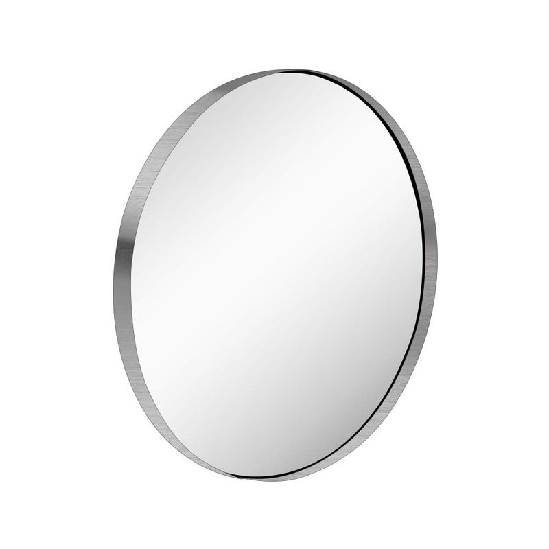 KAASUNES KAASUNES 30Inch Circle Mirro Brushed Nickel Silver Wall Mounted Round Mirror Glass Panel Circle Deep Set Design Stainless Steel Framed Mirror for Bathroom Vanity Entryways Living Rooms 