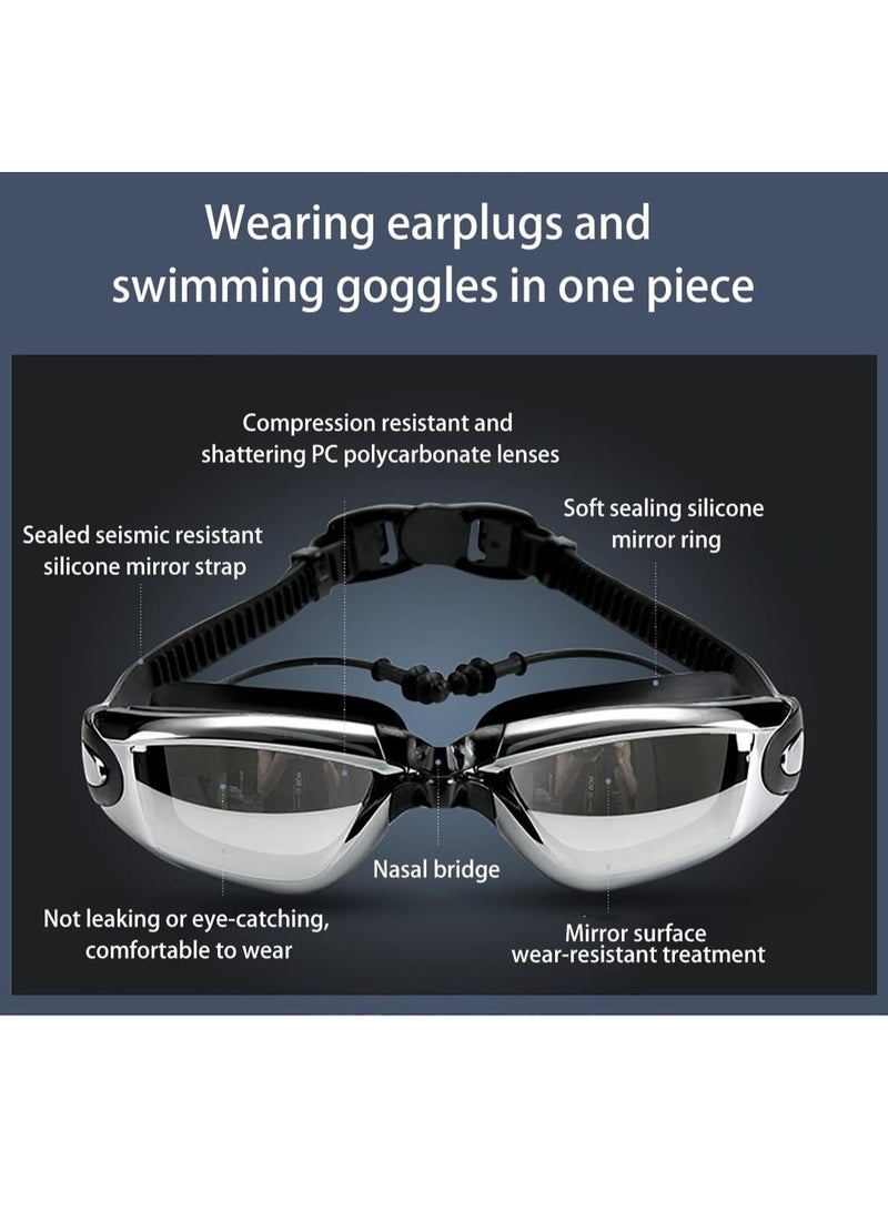 Generic Adult Swimwear Set Men's Swimwear Set Swimming Trunks Swim Goggles Swim Cap Ear Plugs Nose Clip Swim Bag Swim Pool Beach Essentials for Summer Fun (Silver) - Image 3