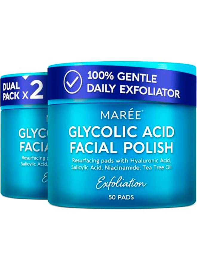 MAREE Glycolic Acid Polishes 2 PACK Toner Polishes for Face Cleansing Tea Tree Oil Salicylic Acid Vitamins E B3 B5 Facial Peel Radiance Deep Cleaning Effect - Image 1