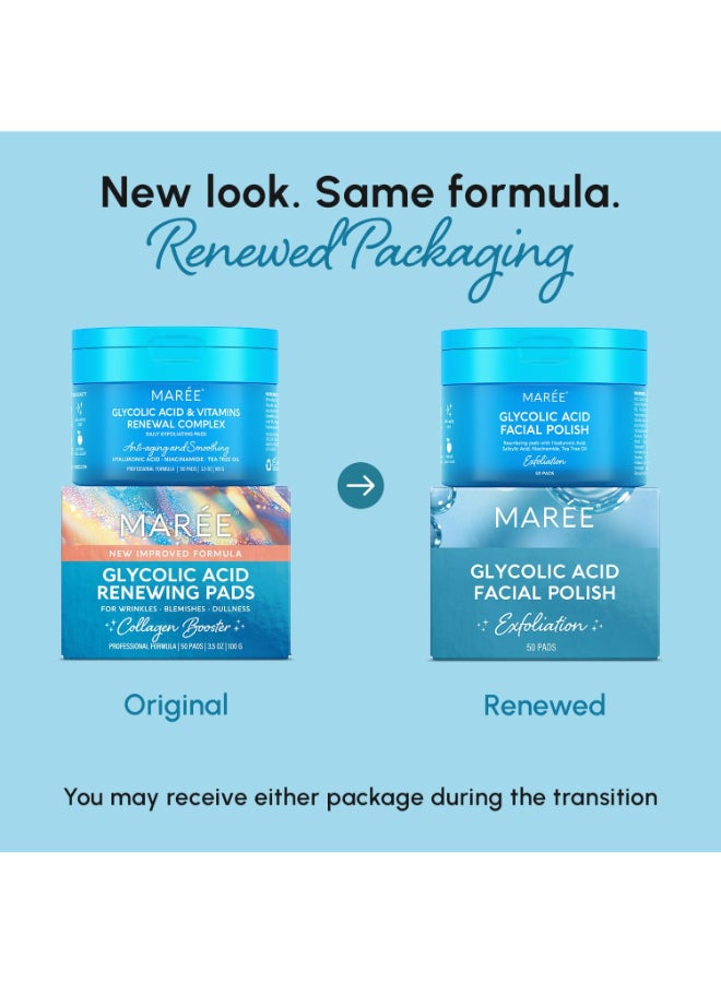 MAREE Glycolic Acid Polishes 2 PACK Toner Polishes for Face Cleansing Tea Tree Oil Salicylic Acid Vitamins E B3 B5 Facial Peel Radiance Deep Cleaning Effect - Image 4