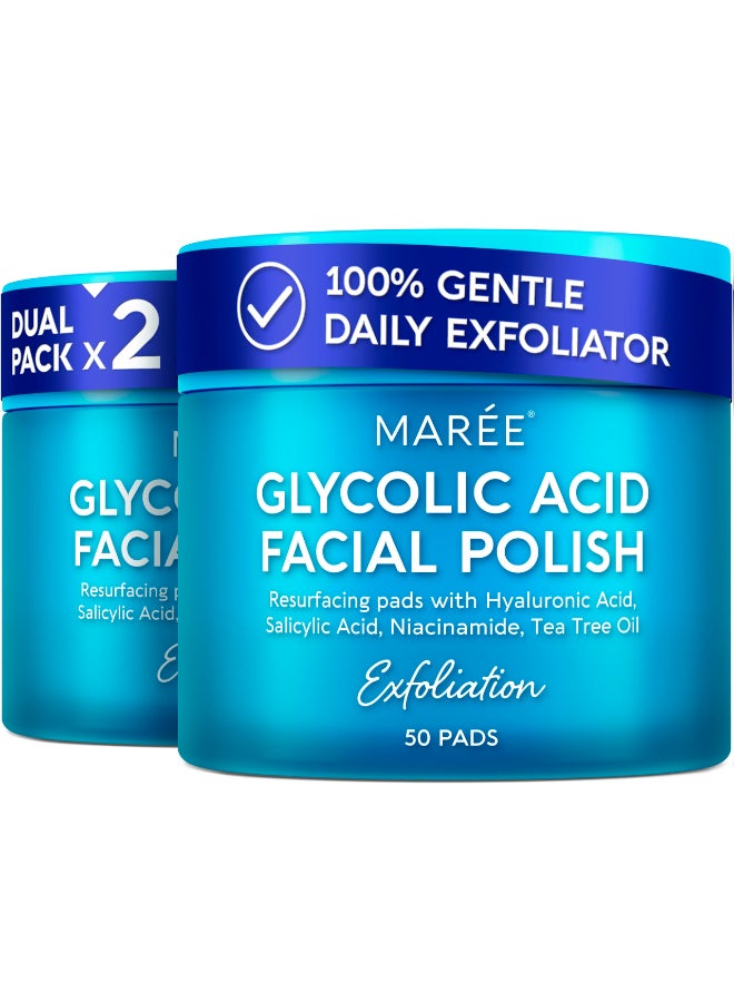 MAREE Glycolic Acid Polishes 2 PACK Toner Polishes for Face Cleansing Tea Tree Oil Salicylic Acid Vitamins E B3 B5 Facial Peel Radiance Deep Cleaning Effect - Image 2