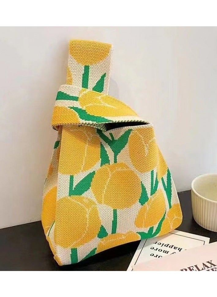 Generic - Summer Lemon Print Tote Bag, Yellow and Green Color Scheme, Canvas Material, Playful Fruit Pattern, Knotted Handle Design, Ideal for Beach, Picnics, or Casual Shopping, Stylish and Functional Day Bag for Women - Image 1