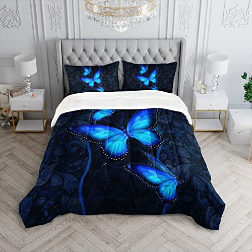 HOSIMA Blue Butterfly Comforter Set for Girls Bedroom SetMandala Bedding Boho Floral Full Comforter SetButterfly Print Bed Set Full Size with 2 Pillowcases - Image 3