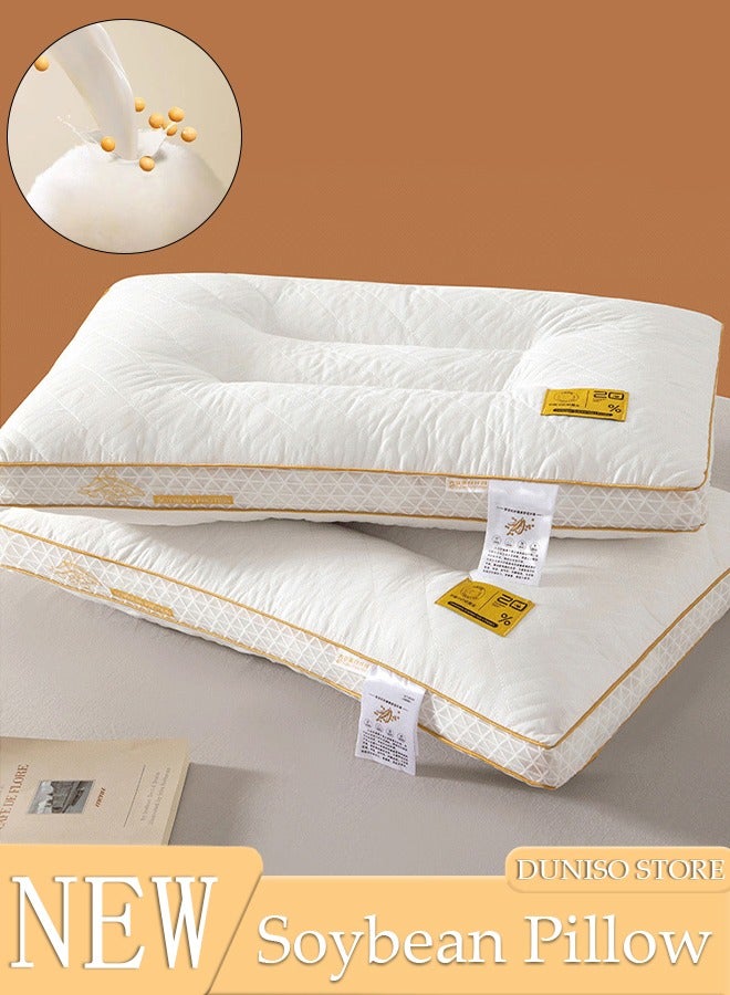 DUNISO قطعتان من وسادة النوم القابلة للغسل من ألياف فول الصويا لدعم الرقبة ووسادة السرير مع غطاء من ألياف البوليستر، وسادة مريحة لتخفيف آلام الرقبة والرأس والكتف، ناعمة ومسامية - Image 1