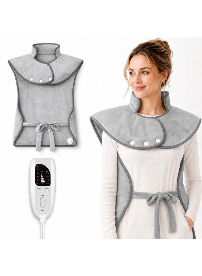 Celeritek Electric Heating Pad for Neck Shoulder and Back with 6 Heating Settings and 4 Timer Functions, Large Size Heated Wrap with Auto Shut Off, Machine Washable, Silver Gray, 37x24 inch(94*61 CM) - Image 1