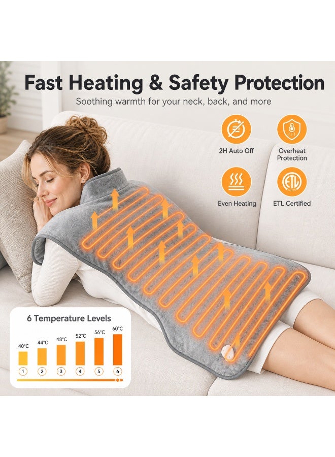 Celeritek Electric Heating Pad for Neck Shoulder and Back with 6 Heating Settings and 4 Timer Functions, Large Size Heated Wrap with Auto Shut Off, Machine Washable, Silver Gray, 37x24 inch(94*61 CM) - Image 3