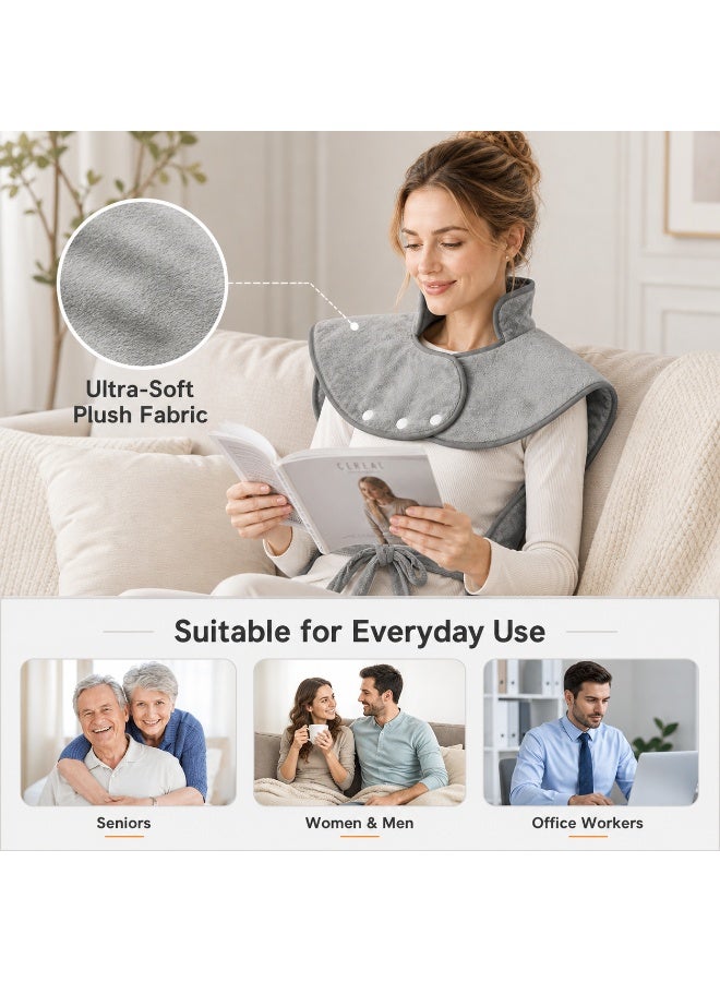 Celeritek Electric Heating Pad for Neck Shoulder and Back with 6 Heating Settings and 4 Timer Functions, Large Size Heated Wrap with Auto Shut Off, Machine Washable, Silver Gray, 37x24 inch(94*61 CM) - Image 4