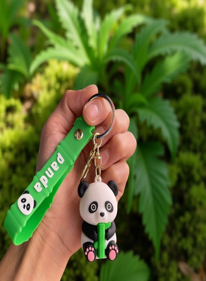 AEROSTARK Cute Panda Keychain for Kids & Adults - 3D Sitting Panda with Bamboo | Soft Silicone Animal Keyring & Wrist Strap | Cartoon Bag Accessory, Car Charm, Return Gift & Collectible - Image 2