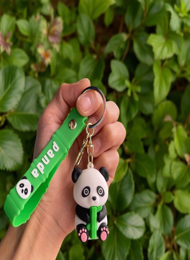 AEROSTARK Cute Panda Keychain for Kids & Adults - 3D Sitting Panda with Bamboo | Soft Silicone Animal Keyring & Wrist Strap | Cartoon Bag Accessory, Car Charm, Return Gift & Collectible - Image 4