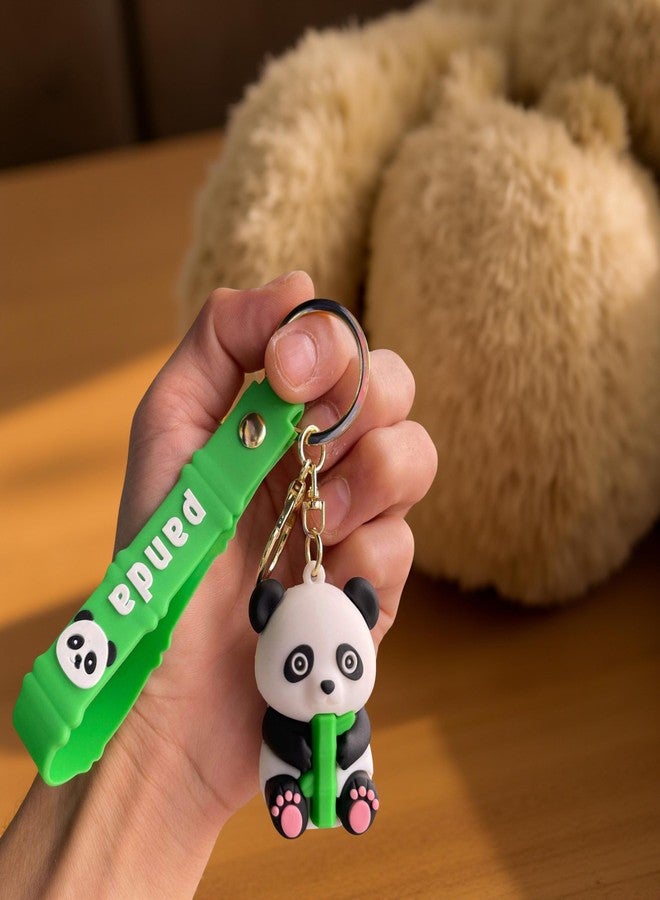 AEROSTARK Cute Panda Keychain for Kids & Adults - 3D Sitting Panda with Bamboo | Soft Silicone Animal Keyring & Wrist Strap | Cartoon Bag Accessory, Car Charm, Return Gift & Collectible - Image 3