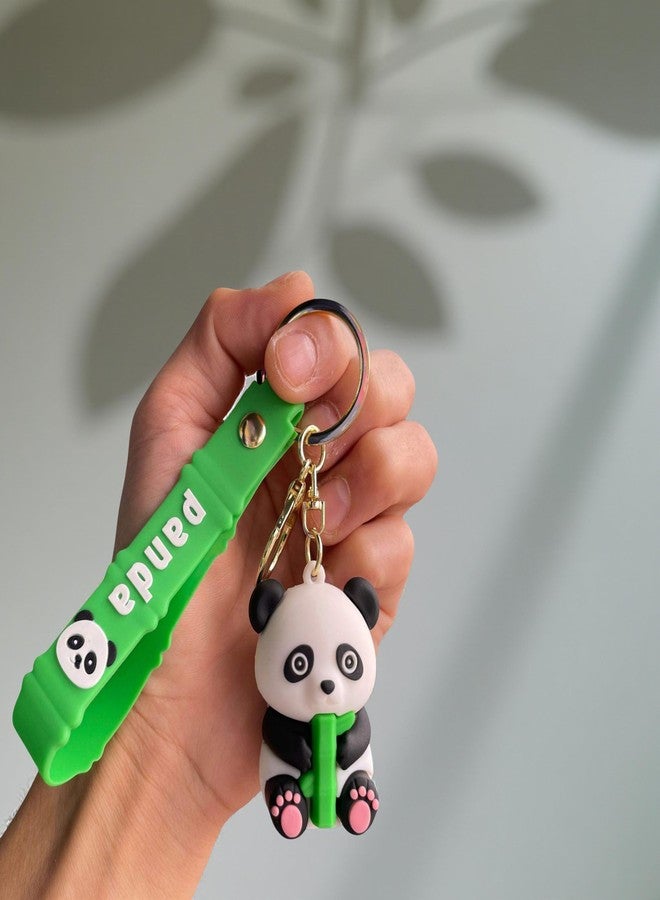 AEROSTARK Cute Panda Keychain for Kids & Adults - 3D Sitting Panda with Bamboo | Soft Silicone Animal Keyring & Wrist Strap | Cartoon Bag Accessory, Car Charm, Return Gift & Collectible - Image 1