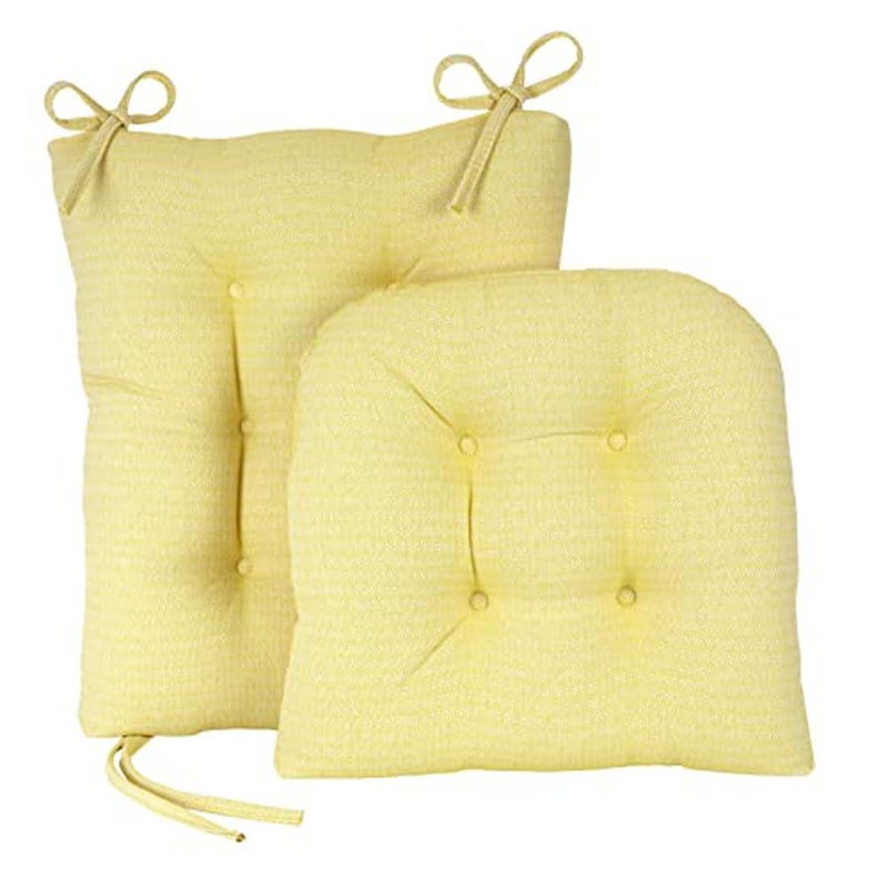 Klear Vu Omega NonSlip Rocking Chair Cushion Assembled in USA Thick Tufted Design Includes Seat Pad  Back Pillow with Ties 17x17 Inches 2Piece Set Solid Yellow 2 Count