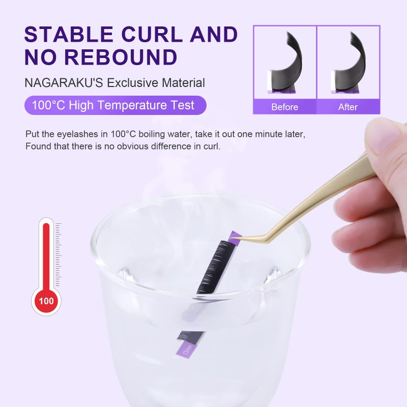 NAGARAKU Eyelash Extensions Individual Lashes 0.05mm C curl 10mm Classic Matte Black Soft Natural Professional 16 rows Beauty Salon Supplies - Purple Card - Image 3