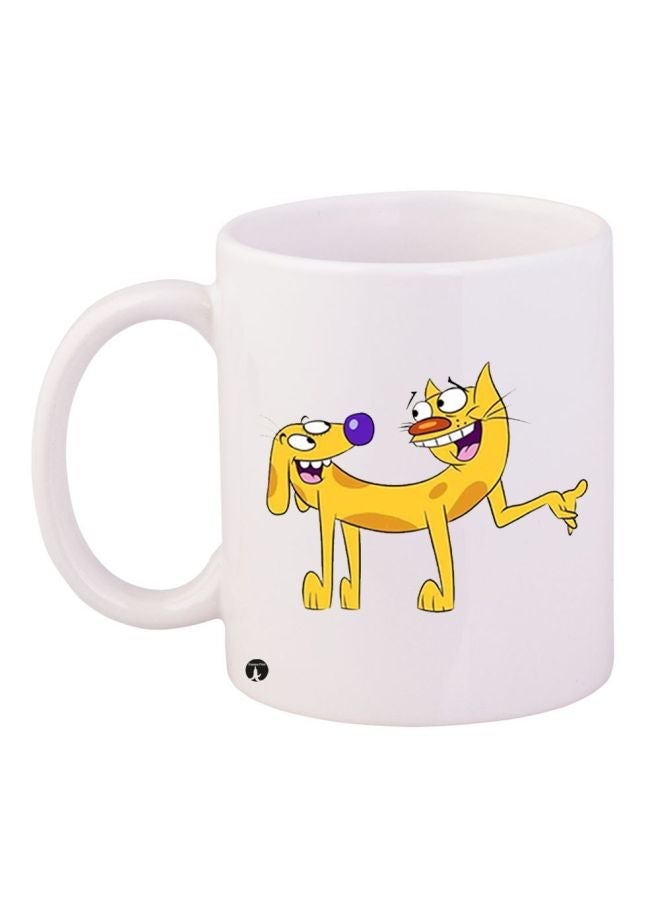 Cartoon Printed Coffee Mug White/Yellow/Purple 11ounce