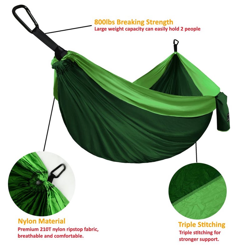 Gold Armour Gold Armour Camping Hammock - XL Double Hammock Portable Hammock Camping Accessories Gear for Outdoor Indoor with Tree Straps, USA Based Brand (Green)  - Image 3