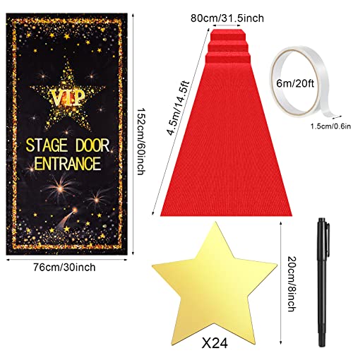 Timtin Red Carpet Runner for Party VIP Stage Movie Night 55gsm Thickness 2.62 x 14.5 ft Red Runner Rug Carpet 24 Gold Star Paper Cutouts Film Accessories Wedding Halloween Party Decoration Supplies - Image 2