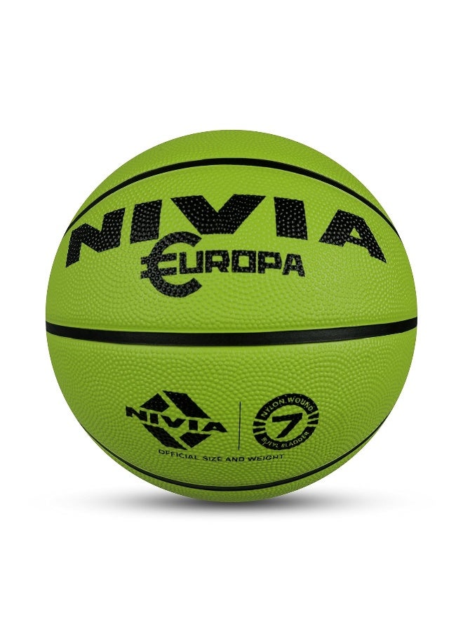 Nivia Europa Basketball, As per Basic Standard, 8 Panels, Molded Durable Rubber Cover with Pebbled Texture, Butyl Threadwounded Bladder, to Play on All Indoor & Outdoor Surfaces (Size - 7, Assorted) - Image 1