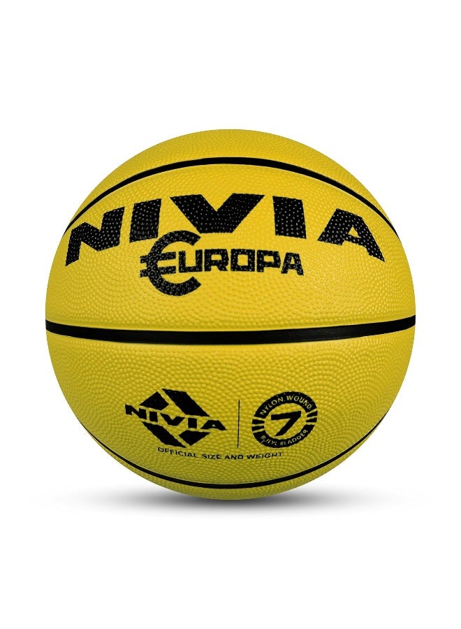 Nivia Europa Basketball, As per Basic Standard, 8 Panels, Molded Durable Rubber Cover with Pebbled Texture, Butyl Threadwounded Bladder, to Play on All Indoor & Outdoor Surfaces (Size - 7, Assorted) - Image 2