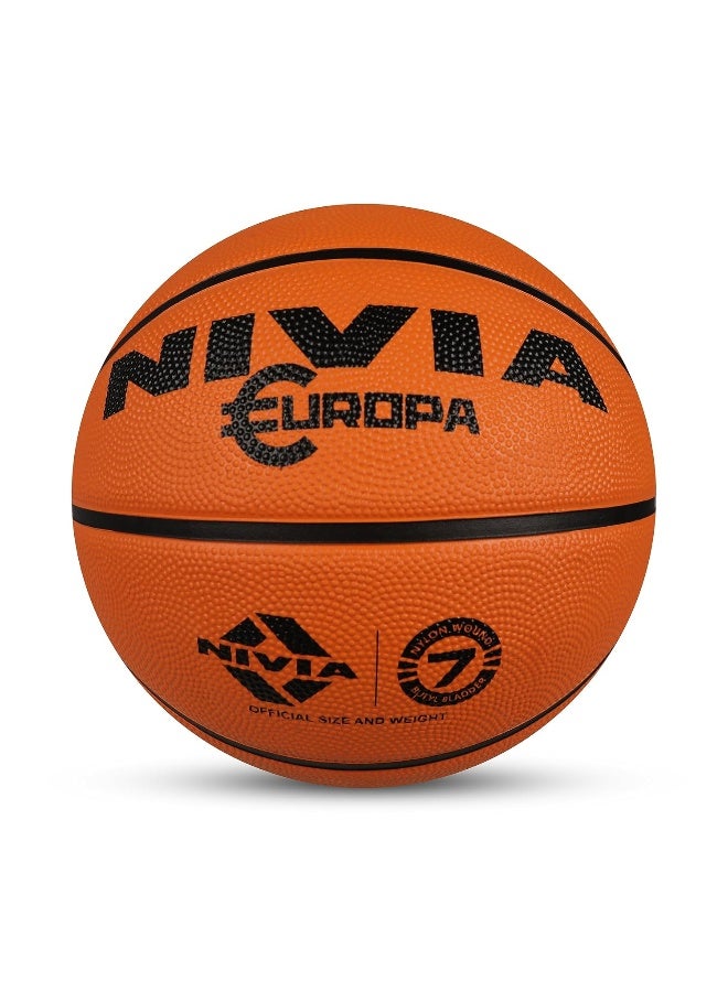 Nivia Europa Basketball, As per Basic Standard, 8 Panels, Molded Durable Rubber Cover with Pebbled Texture, Butyl Threadwounded Bladder, to Play on All Indoor & Outdoor Surfaces (Size - 7, Assorted) - Image 3