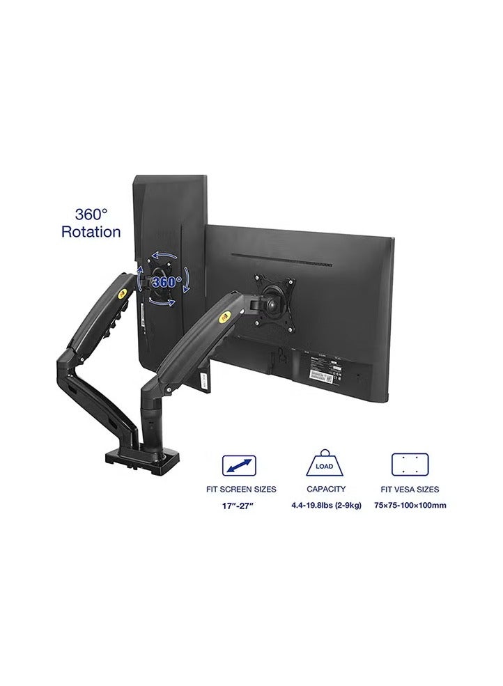 NB North Bayou Dual Monitor Desk Mount Stand Full Motion Swivel Computer Monitor Arm for Two Screens 17-27 Inch with 4.4~19.8lbs Load Capacity for Each Display F160 Black - Image 2