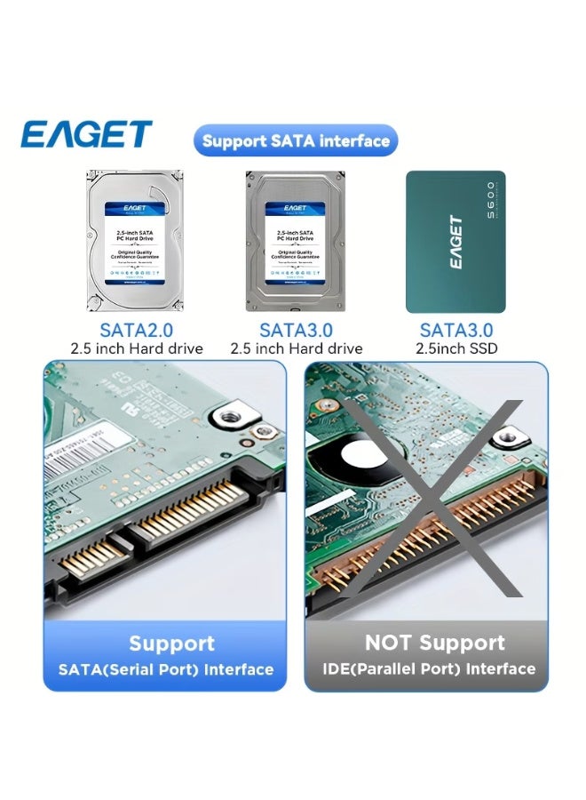 إيجيت علبة قرص صلب خارجي USB 3.0 - لا حاجة لأدوات، علبة شفافة لأقراص HDD وSSD بسمك 7 مم/9.5 مم، تصميم صغير الحجم، سهولة التركيب، نقل بيانات سريع، متوافق (القرص الصلب غير مرفق) - Image 3