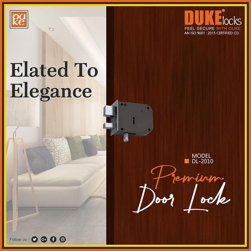 DUKE Door Lock Dyna 21 Heavy Main Door Lock with One Solid Hudka and Latch 6 Levers 100mm Double Action Locking with 2 Chrome Finish Keys Siemens Grey - Image 3