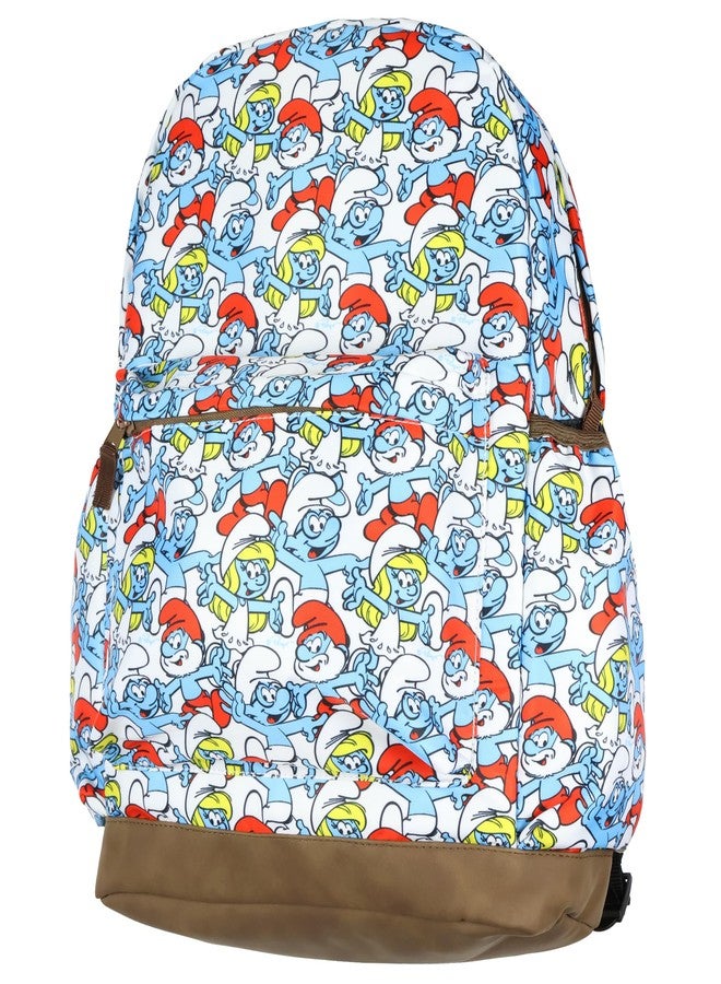 INTIMO The Smurfs Backpack Papa Smurf and Smurfette Allover Collage Design Laptop Tech Sleeve School Book Bag Daypack - Image 2