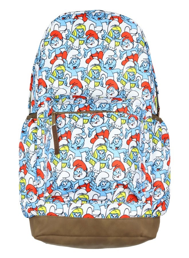 INTIMO The Smurfs Backpack Papa Smurf and Smurfette Allover Collage Design Laptop Tech Sleeve School Book Bag Daypack - Image 1