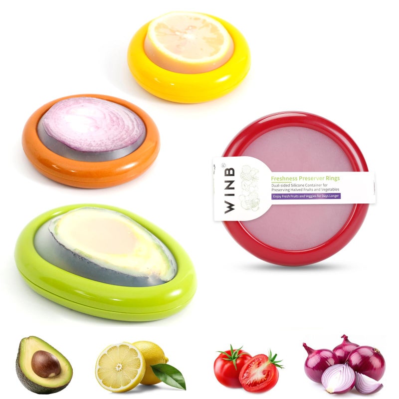 Winb Set of 4 Reusable Fruit and Veggie Savers - Ideal for Avocados, Tomatoes, Apples, Garlic, Onions, and More - Image 1