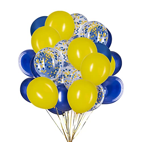 Aimto Blue and Yellow Balloons,Blue Yellow Confetti Balloon for Party Decorations,12 Inch,Pack of 50 - Image 1