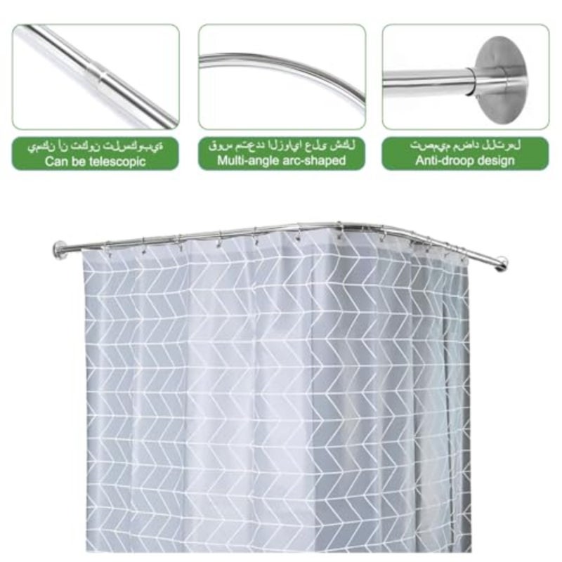 Shower Curtain Rods L Shaped Curved Shower Pole Telescopic 70-95CM×90-130CM Adjustable with Base, Stainless Steel Extendable Cloth Rail for Bathroom Cloakroom Clothing Store Private Space, No Drilling - Image 3